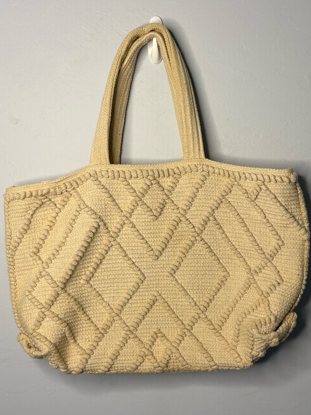 Shiraleah Chicago Cream Woven Tote Bag Boho Embroidered Textured